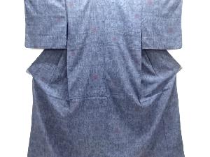 大正ロマン　亀甲に花唐草模様織り出し手織り真綿小千谷紬単衣着物